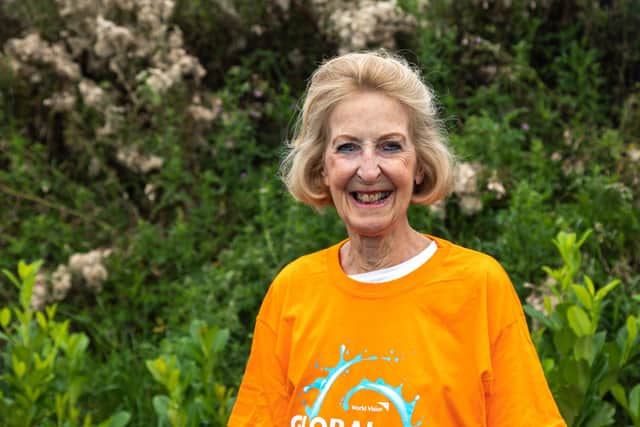 Sue Tinney (75) setting off for her 6k Walk For Water. Picture: Mike Cooter (210821)