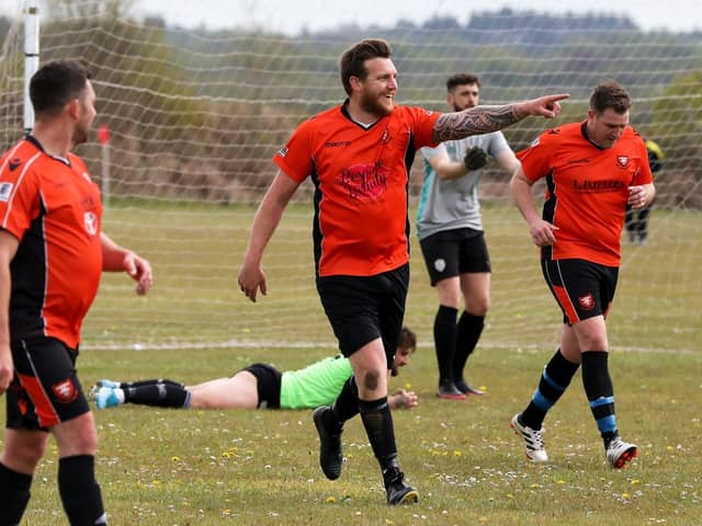 Luke Musselwhite celebrates netting for AFC Portchester Reserves in their 2-2 draw with Freehouse. Picture: Sam Stephenson
