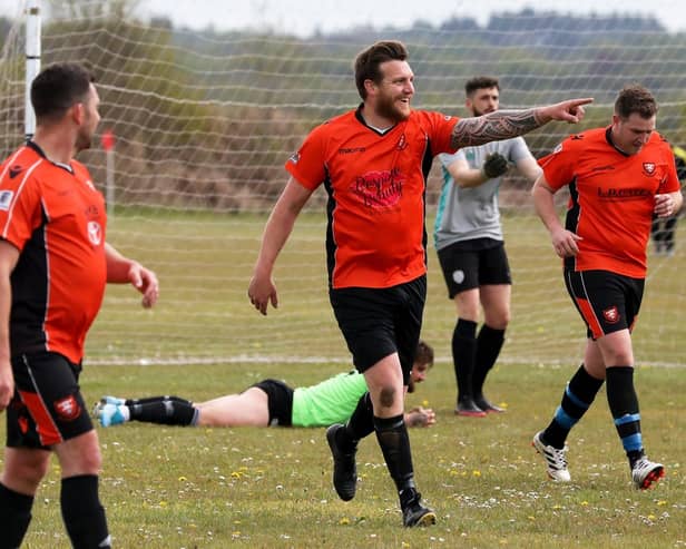 Luke Musselwhite celebrates netting for AFC Portchester Reserves in their 2-2 draw with Freehouse. Picture: Sam Stephenson