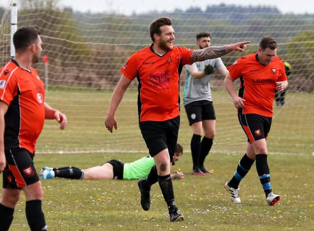 Luke Musselwhite celebrates netting for AFC Portchester Reserves in their 2-2 draw with Freehouse. Picture: Sam Stephenson