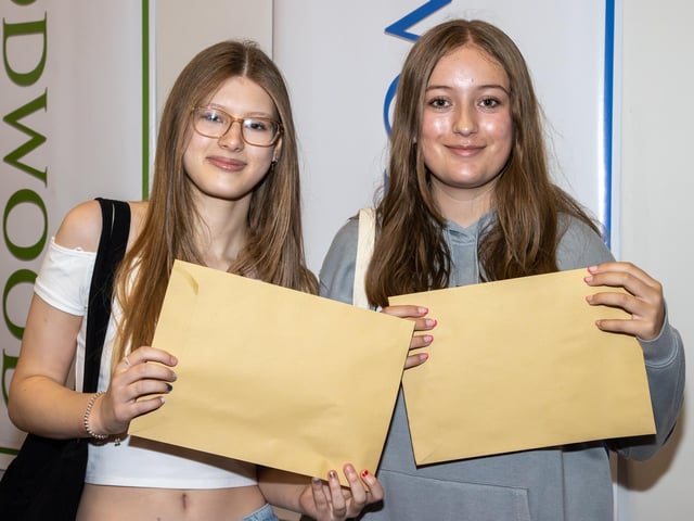 Students were welcomed to Crookhorn College to collect their GCSE results.Pictured - Friends Orianna and MaggiePhotos by Alex Shute