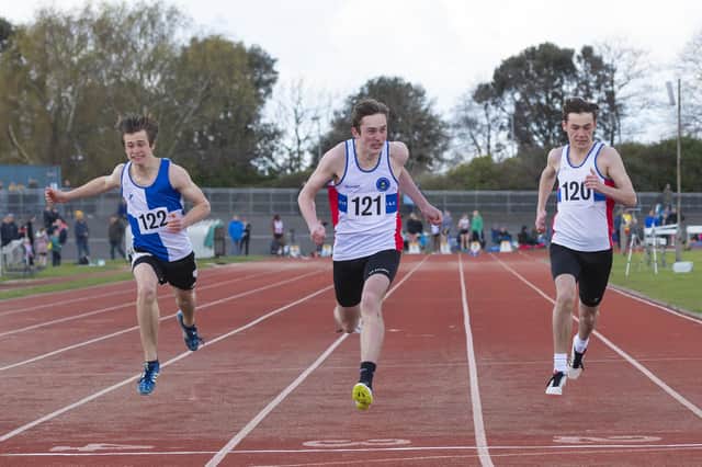 Zak Williams (middle) set two new personal bests in the 200m and high jump. Picture: Paul Smith.