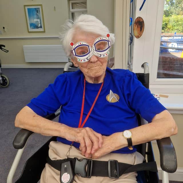 Our resident is mission-ready in their Star Trek mask!