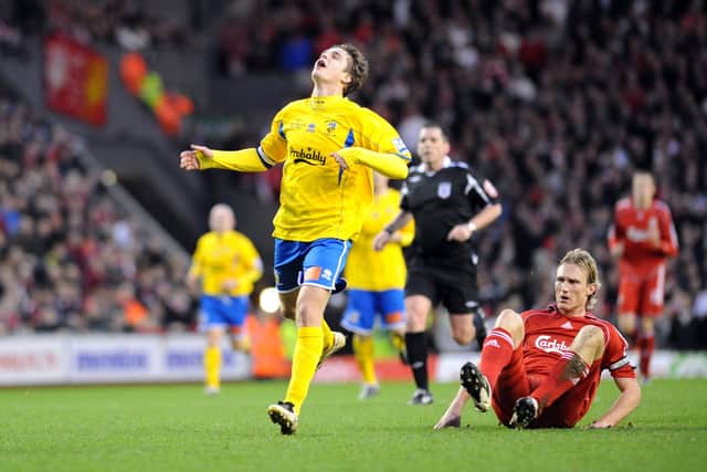 Jamie Collins during Hawks' FA Cup tie at Anfield. Picture: Allan Hutchings