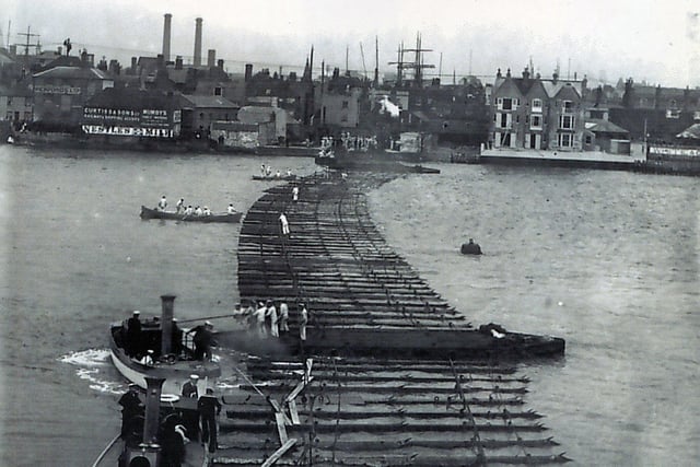 The defence boom across the entrance to Portsmouth Harbour in 1905