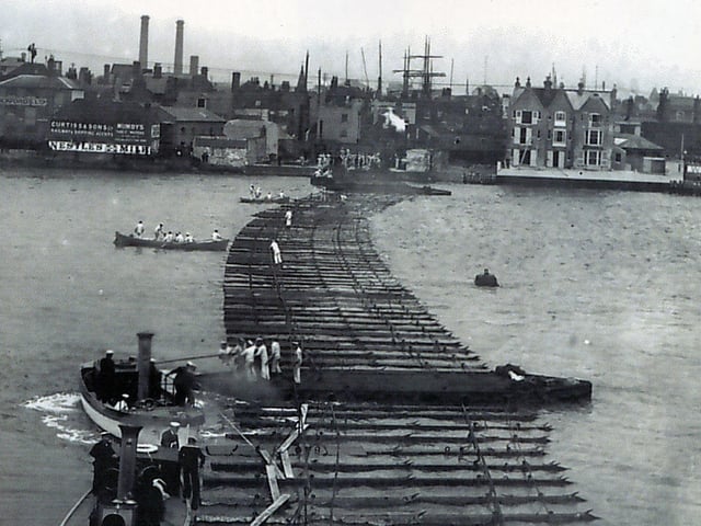 The defence boom across the entrance to Portsmouth Harbour in 1905