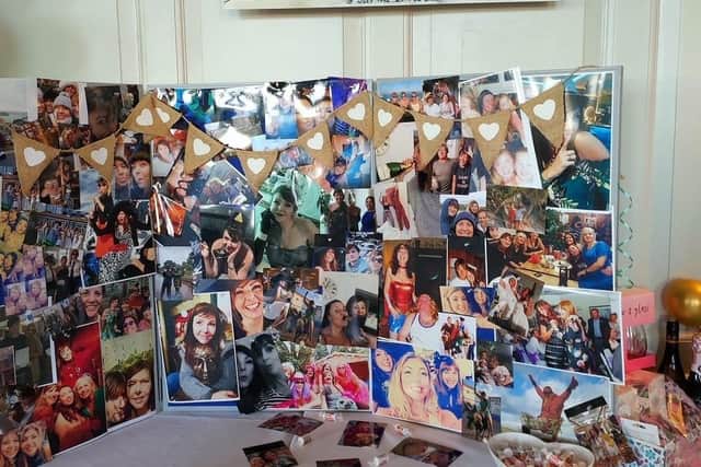 A collage created by Becky Peck in memory of Julie Erridge's at her celebration of life event at the Queens, Southsea.