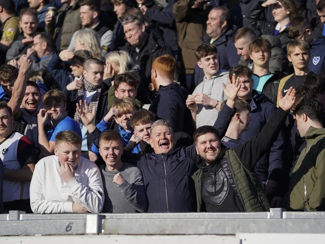 Pompey fans at the Blues' victory at the Memorial Stadium.