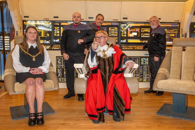 Beam me up Scotty! The Lord Mayor and Mayoress on the Star Trek set Photos by Alex Shute