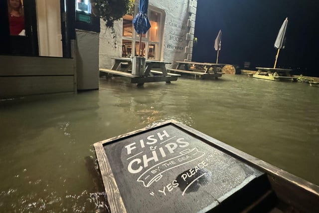 The Ship Inn, a Fuller’s pub in Langstone, was struck by stormy weather which brought seawater to large swathes of the coastline in the early hours of Monday, April 9