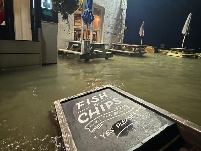 The Ship Inn, a Fuller’s pub in Langstone, was struck by stormy weather which brought seawater to large swathes of the coastline in the early hours of Monday, April 9
