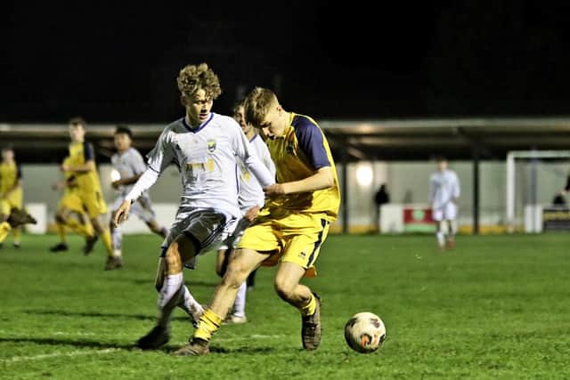 Gosport under-18s striker Dylan Holgate on the ball at Reading City. Picture: Tom Phillips