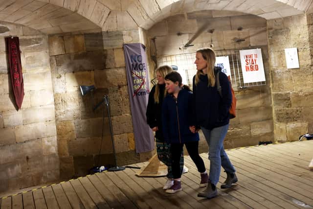 Pictured is Jade Tipp, Iris Tipp, 13, and Edie TipP, 10, looking around the exhibition on Tuesday 11th April 2023.

Tuesday 11th April 2023.

Picture: Sam Stephenson.