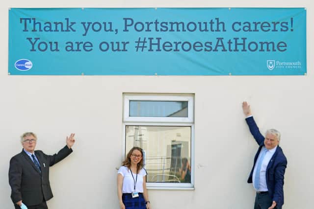 Portsmouth City Council says thank you to carers during Carers Week

Pictured is: Cllr Gerald Vernon-Jackson (The Leader of Portsmouth City Council), Cllr Jason Fazackarley (Cabinet Member for Health, Wellbeing & Social Care) and Clare Rachwal (Team Manager of the Carers Centre)