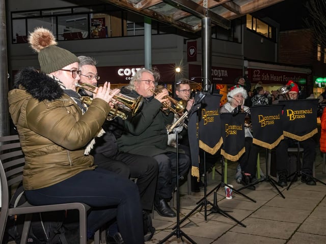 The Denmead Brass Band entertained the crowds at the Waterlooville Christmas light switch on. Photos by Alex Shute