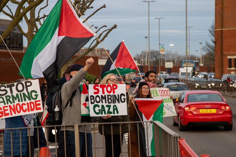 Pictured - Demonstrators outside Unicorn Gate
Photos by Alex Shute