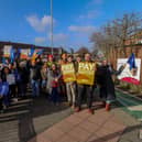 Junior doctors and their families and friends outside the entrance to QA Hospital, Cosham, Portsmouth, at the previous junior doctor strikes. 
Picture: Habibur Rahman