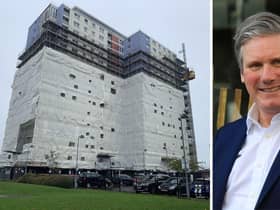 Harbour Tower in Gosport having its cladding removed, and Sir Keir Starmer