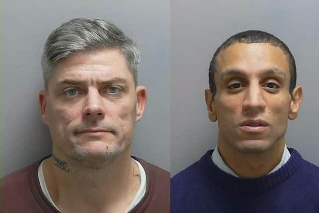 Benjamin Coates, L, and Fahad Abbas, R, were found guilty of dwelling burglary after stealing £2300 worth of jewellery and cash from a flat in Portsmouth.