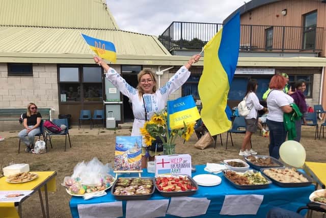Hilary Graham has welcomed Olena Khrystiuk and her family from Ukraine. 
Pictured: Olena Khrystiuk at a Hayling Island fundraiser.