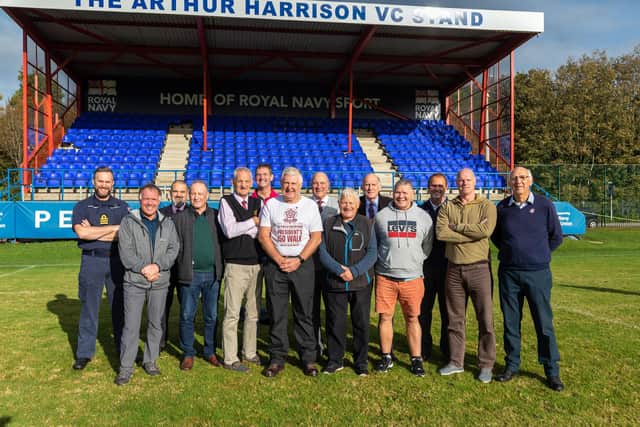 RFU President Jeff Blackett with former US Portsmouth RFC teammates. Picture: Mike Cooter