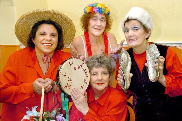 The Bernard Troupe, from left, Fiona Fiander, Hazel Fitzgerald, Audrey Bernard (seated) and Bernice Cooper, who entertained an elderly audience with a "Variety of Eras - Those Were The Days" show at The Lighthouse, Salvation Army hall, Albert Road, Southsea (055952-0065)