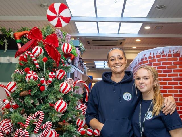 The crowds braved the wind and rain to watch the Christmas lights being switched on in Fareham highstreet on Saturday evening, while some of the entertainment was moved into the shopping centre.Pictured - Casey and Wonder owner Marnie getting in the festive spiritPhotos by Alex Shute