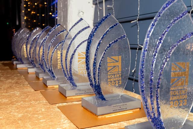 The trophies at the Maritime UK Awards 2023.