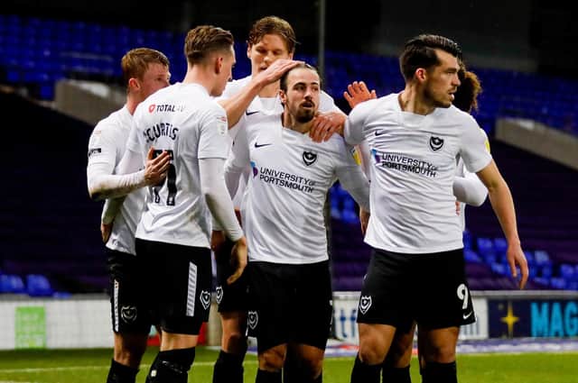 GOAL 0-2 Portsmouth midfielder Ryan Williams (7) scores a goal and celebrates to make the score 0-2 during the EFL Sky Bet League 1 match between Ipswich Town and Portsmouth at Portman Road, Ipswich, England on 12 December 2020.
