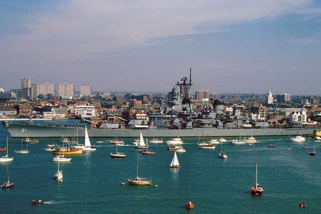 Seen passing Point in 1989 is the American battleship USS Iowa. Picture: Graham Stevens.