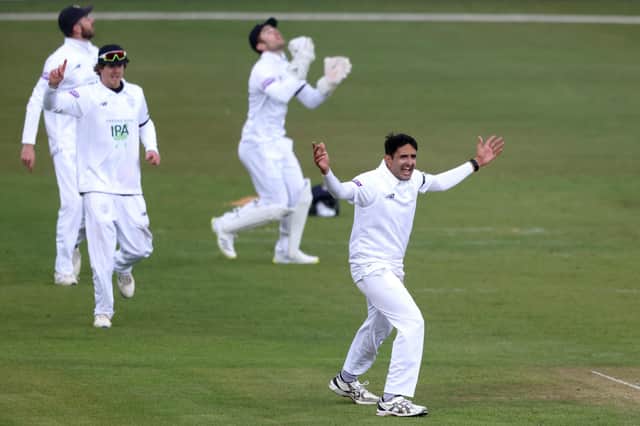 Mohammad Abbas claimed a hat-trick inside the opening seven deliveries on his home Championship debut for Hampshire against Middlesex. Photo by Alex Pantling/Getty Images.