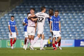 Joe Morrell leaves the field in the 85th minute against Peterborough following the fourth red card of his Pompey career. Picture: Jason Brown/ProSportsImages