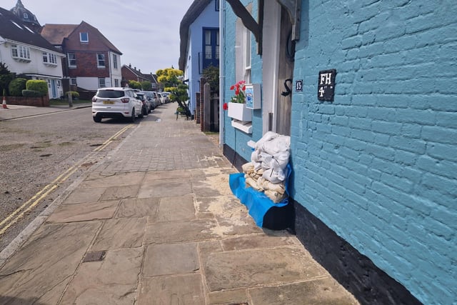 Sandbags outside a house in Langstone High Street.