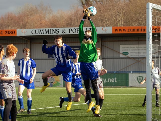 Action from the U15 Campbell McFaull Invitation Cup final between Hayling St Andrews Blue and Hayling St Andrew White. Picture: Keith Woodland (260221-34)