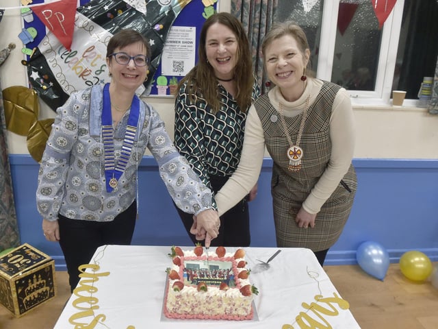 The Pitchpipers celebrated their 50th anniversary on Turesday, March 31, 2026 at Christ Church Hall in Cosham. Pictured is: (l-r) Jill Cook, chair of the Ladies Association of Barbershop Singers, founding member Marilyn Penketh's daughters Karen Penketh and Toni-Ann Hirayama.Picture: Sarah Standing (310326-9190)