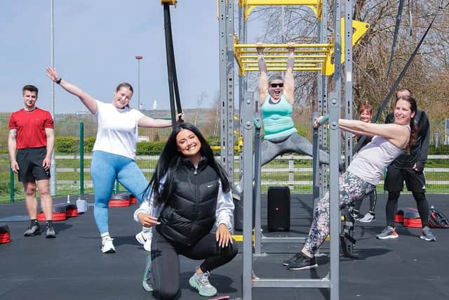 Lois Bright, from Village Gym at the Village Hotel Portsmouth, with one of her classes
