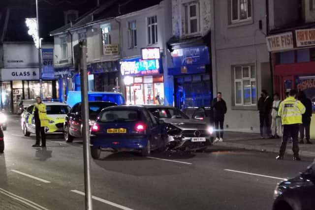 Three cars crashed in Kingston Road, Buckland, Portsmouth just after 7pm on November 26. Picture: Stuart Vaizey