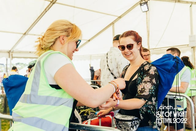 Getting the all-important wristband on arrival at the Isle of Wight Festival 2022 on the opening Thursday