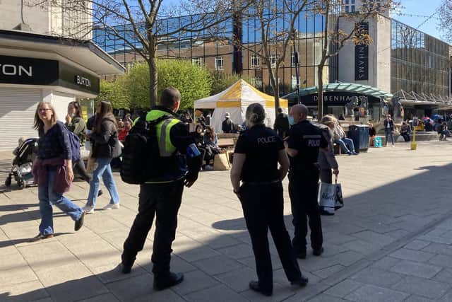 File photo of police in Commercial Road, Portsmouth, in April 2021. Picture: Steve Deeks