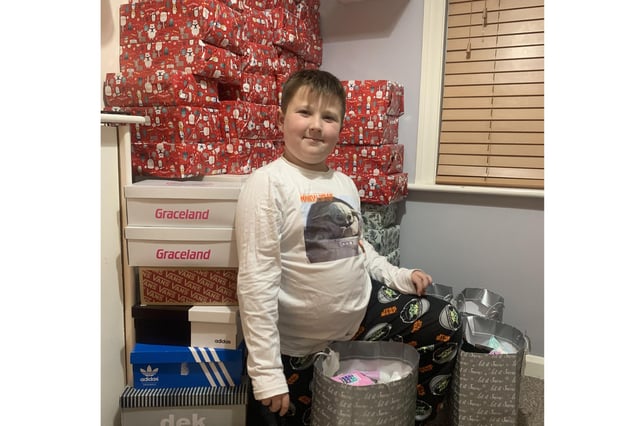 Albie Leahy, 8 from Waterlooville, has created shoeboxes for the homeless people of Portsmouth to enjoy this Christmas