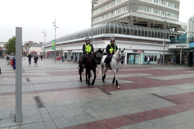 Northumbria Police's Mounted Unit on patrol in Sunderland city centre.