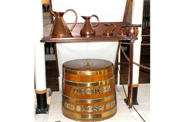 I wonder how many of you old salts remember the rum ration and perhaps polishing the brasswork? This image was taken on board HMS Warrior. It's the rum ration barrel with the copper measuring jugs on the shelf above. Picture: Malcolm Garbutt