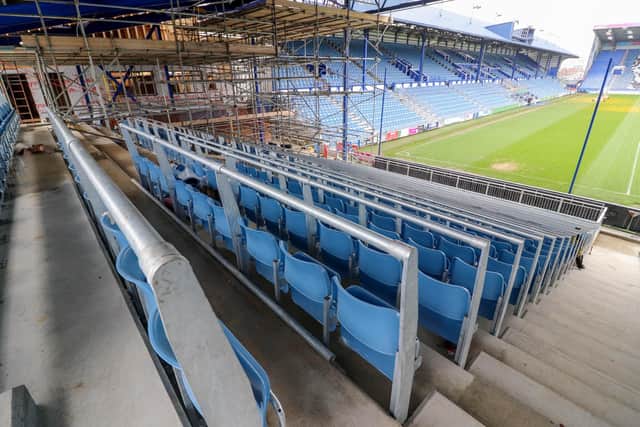 Rail seating was introduced into one section of the Milton End last month, with work ongoing elsewhere in the stand. Picture: Habibur Rahman