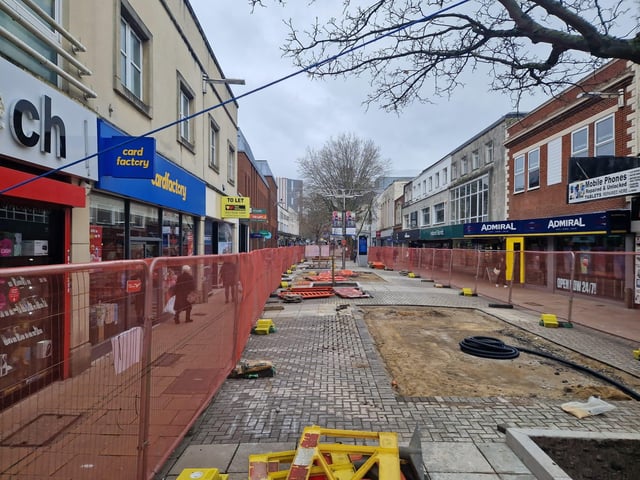 Construction underway in Commercial Road, Portsmouth City Centre, on Tuesday February 6.