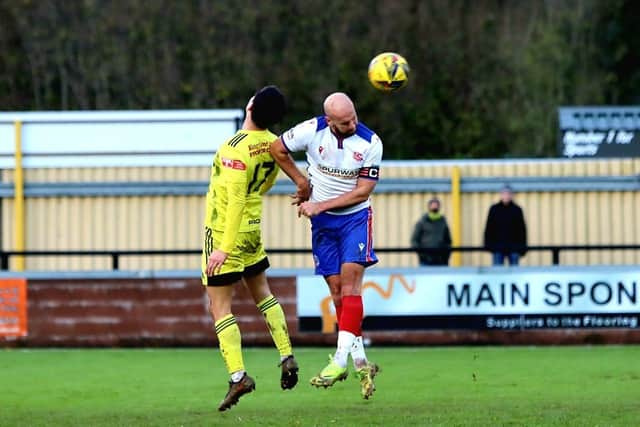 Gosport Borough captain Mike Carter, right, was sent-off at Tiverton. Picture: Tom Philips