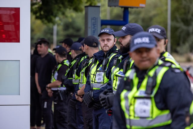 Policing the Anti-immigration protest near the UK Border Agency Building in Portsmouth. Picture: Mike Cooter (070824)
