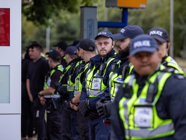 Policing the Anti-immigration protest near the UK Border Agency Building in Portsmouth. Picture: Mike Cooter (070824)