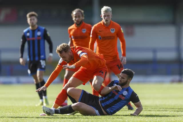 Tom Naylor and Jimmy Ryan tangle during their League One encounter at Spotland. Picture: Daniel Chesterton/phcimages.com