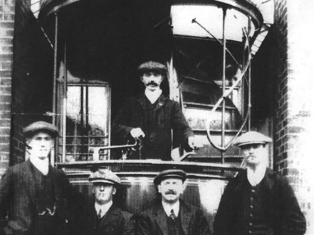 Gosport tram men. Pictured at Hoeford Depot, Gosport are men of the Gosport & Fareham Tramways. Picture: J.C. Lawrence/R. Brown collection.