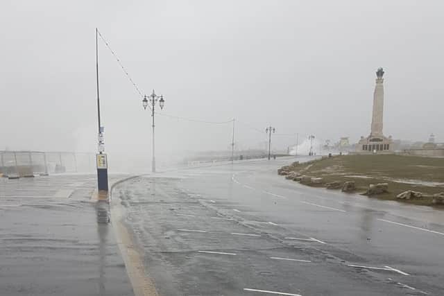 Powerful waves are seen crashing over the sea defences and into Clarence Esplande as Storm Franklin approached Portsmouth.